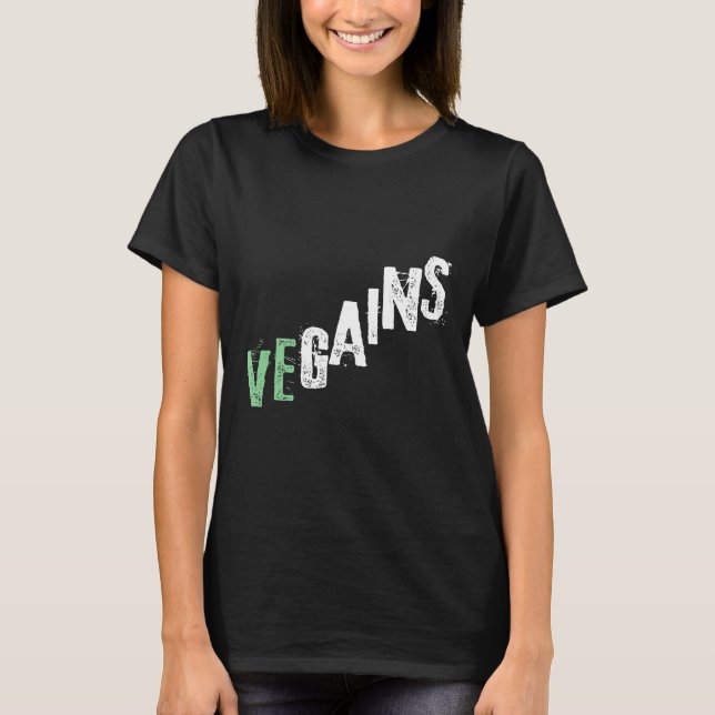 Vegains Gym Inspired Text Vegan Fitness T-Shirt (Front)