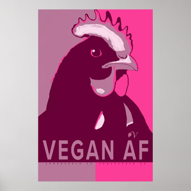 Vegan AF Pink Camo Pop Art Chicken Poster (Front)