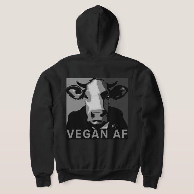 Vegan AF Pop Art Hoodie in Black and White (Laydown Back)