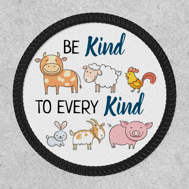 Vegan be kind to every kind cute cartoon animals patch (Front)