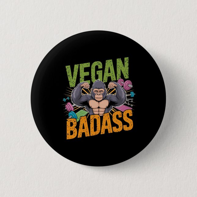 Vegan Bodybuilder Weightlifter Gorilla  Button (Front)