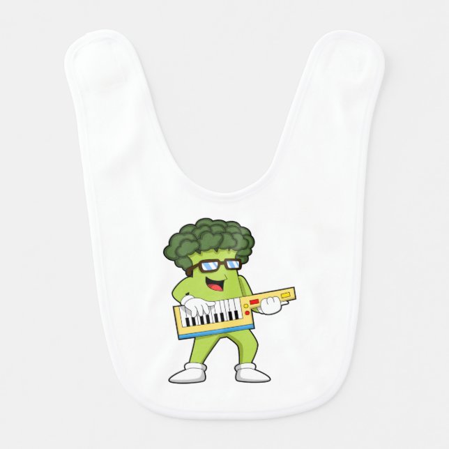 Vegan Broccoli at Music with Guitar Baby Bib (Front)