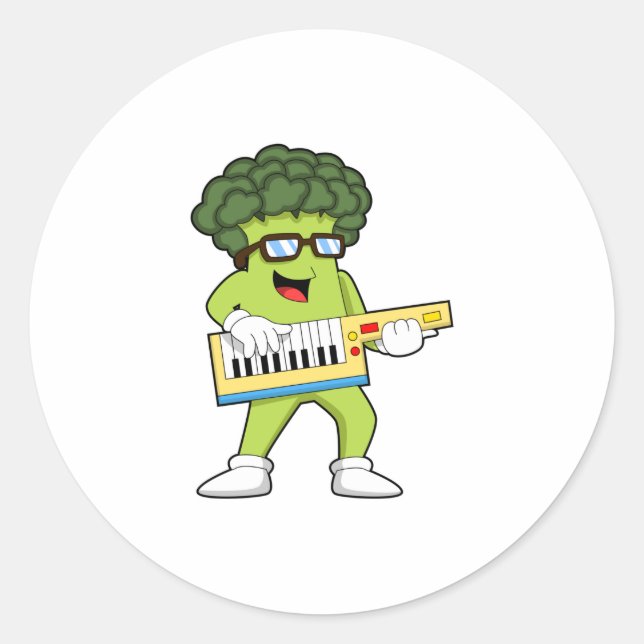 Vegan Broccoli at Music with Guitar Classic Round Sticker (Front)