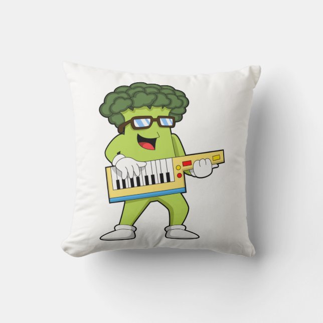 Vegan Broccoli at Music with Guitar Throw Pillow (Front)