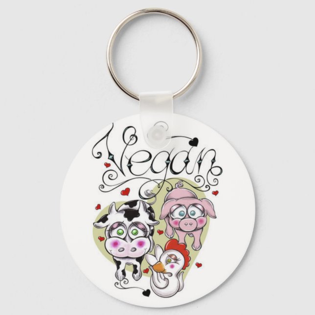 Vegan Button Keychain (Front)