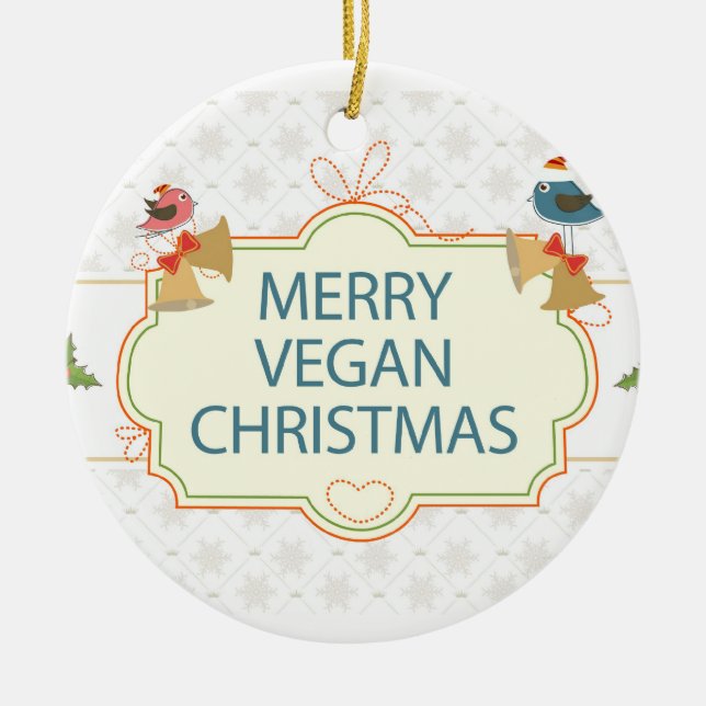 Vegan Christmas Ceramic Ornament (Front)