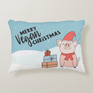 Vegan Christmas with cartoon piglet and presents