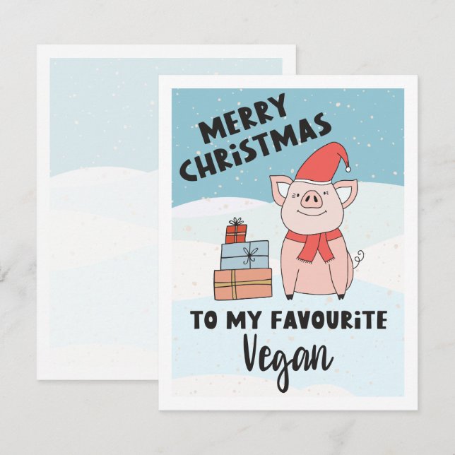 Vegan Christmas with nice piglet and presents Card (Front/Back)
