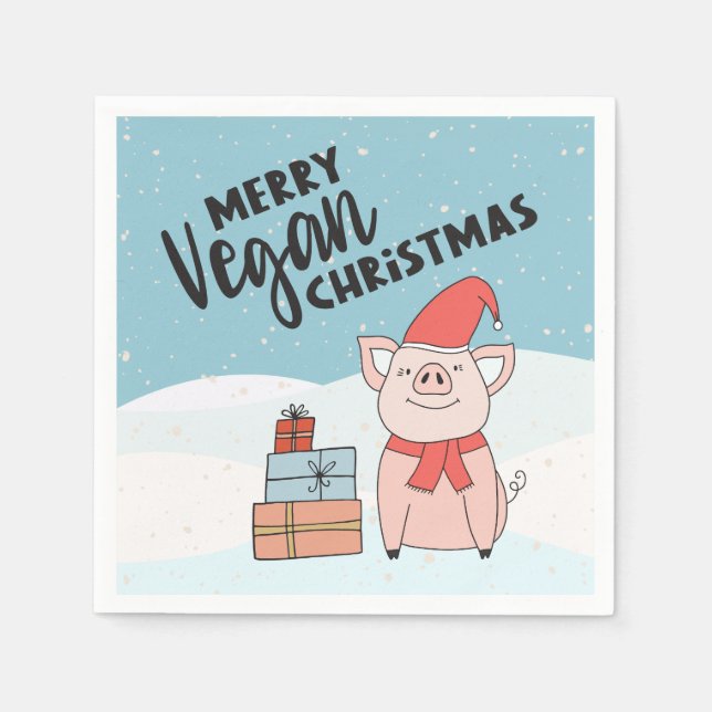 Vegan Christmas with nice piglet and presents Napkins (Front)