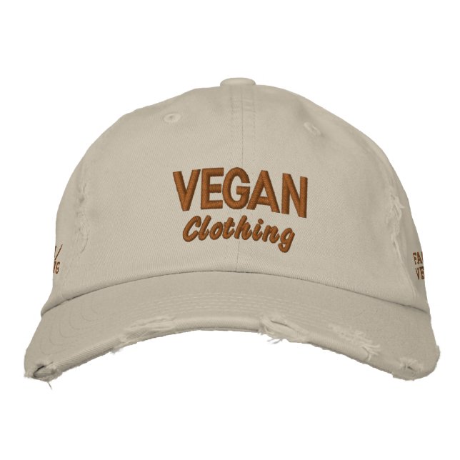 VEGAN Clothing Distressed Embroidered Baseball Cap (Front)