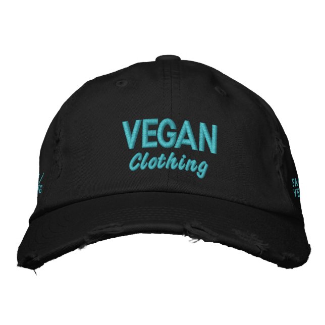 VEGAN Clothing Distressed Embroidered Baseball Hat (Front)