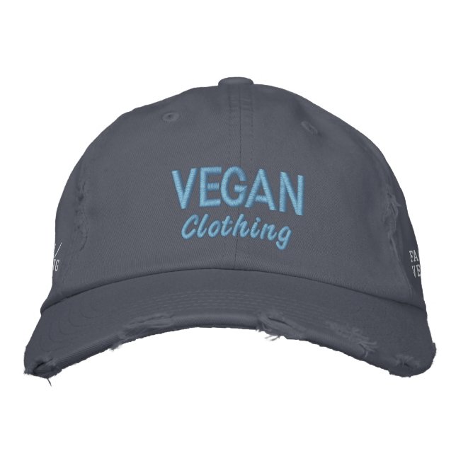VEGAN Clothing Distressed Embroidered Baseball Hat (Front)