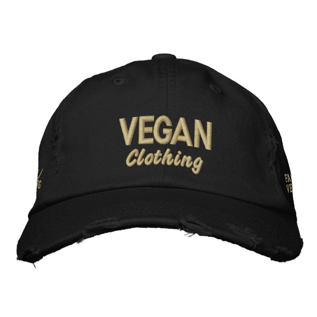 VEGAN Clothing Distressed Embroidered Baseball Hat (Front)