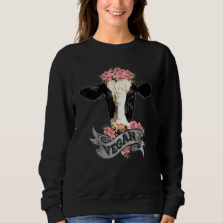 Vegan  Cow With Flower Headband Sweatshirt