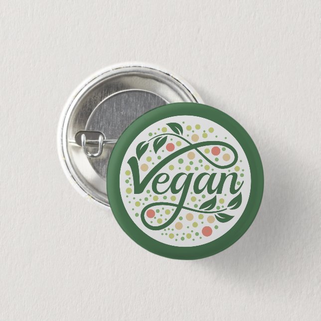 Vegan Creative Typography With Green Leaves Button (Front & Back)