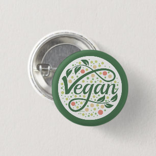 Vegan Creative Typography With Green Leaves Button