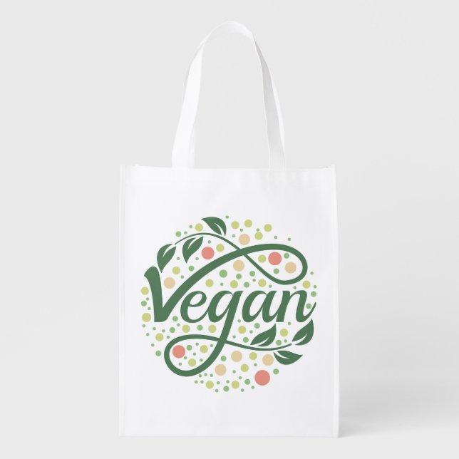 Vegan Creative Typography With Green Leaves Grocery Bag (Front)