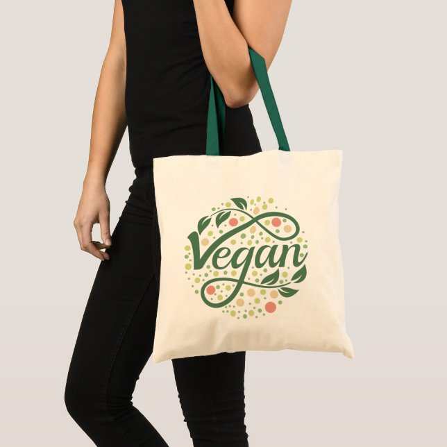 Vegan Creative Typography With Green Leaves Tote Bag (Front (Product))