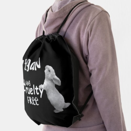 Vegan Cruelty Free Drawstring Backpack Black White