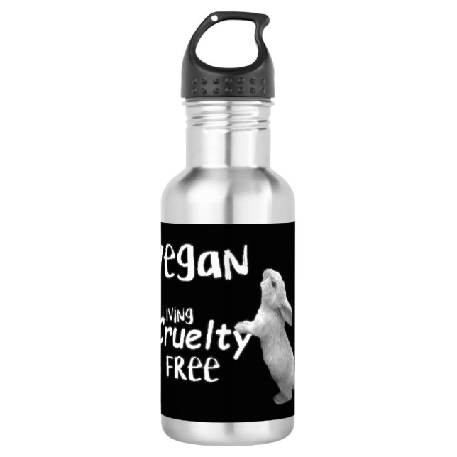 Vegan Cruelty Free Water Bottle Black and White. (Front)