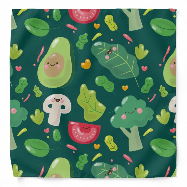 Vegan cute cartoon vegetable characters pattern bandana (Front)