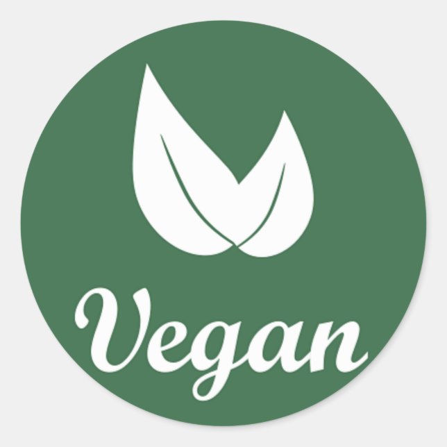 Vegan Design 1 White on Green Classic Round Sticker (Front)