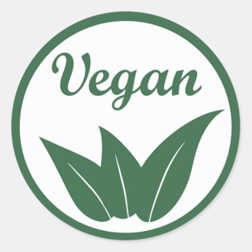 Vegan Design 2 Green on White Classic Round Sticker