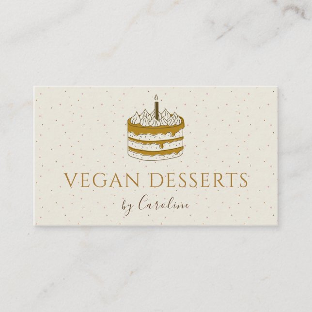 Vegan Desserts Cakes Neutral Brown Pastel Bakery Business Card (Front)