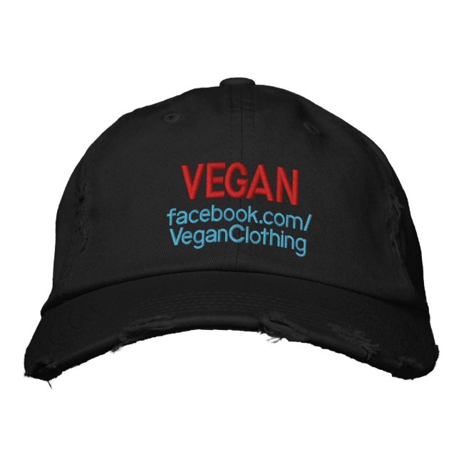 VEGAN Distressed Embroidered Baseball Cap (Front)