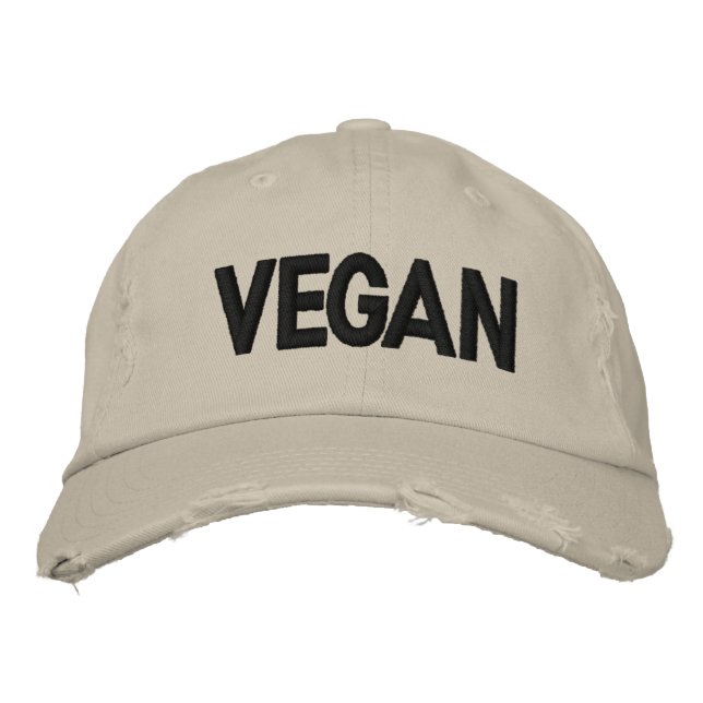 VEGAN Distressed Embroidered Baseball Cap (Front)