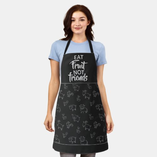 Vegan eat fruit not friends cute cartoon animals apron