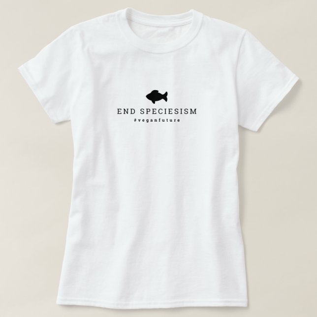 Vegan End Speciesism Minimal Typography Fish T-Shirt (Design Front)
