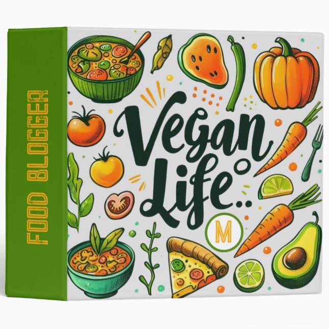 Vegan Food Blogger Decor Fruity Foodie Summer 3 Ring Binder (Front/Spine)