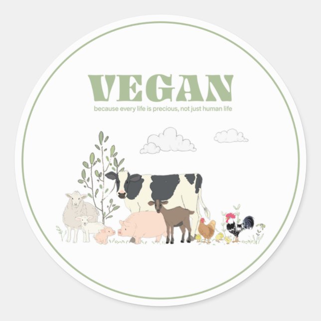 Vegan for the Animals Classic Round Sticker (Front)