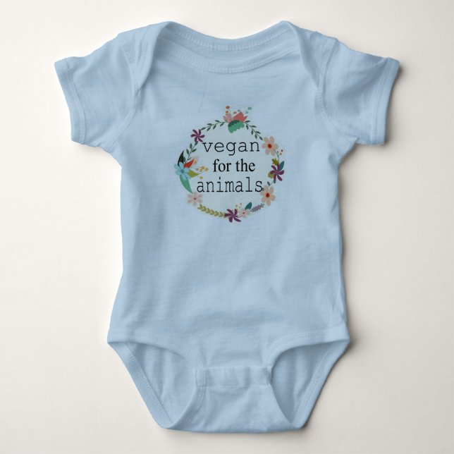 Vegan for the animals floral design vest baby bodysuit (Front)