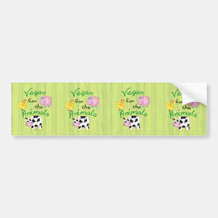 Vegan for the Animals with Cute Pig, Cow, Hen Bumper Sticker