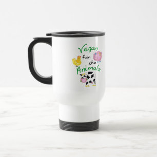 "Vegan for the Animals" with Cute Pig, Cow, & Hen Travel Mug