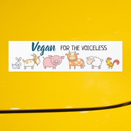 Vegan For The Voiceless Cute Cartoon Animals Bumper Sticker