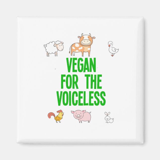 Vegan for the voiceless white with funny animals magnet (Front)