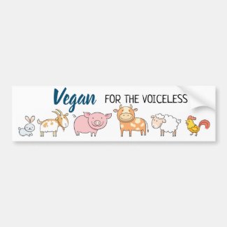 Vegan for the voiceless white with six animals bumper sticker