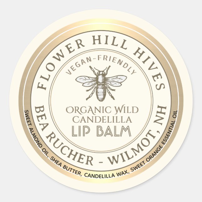 VEGAN FRIENDLY Candelilla wax Lip Balm Label  (Front)