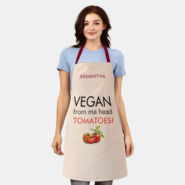Vegan From Head Tomatoes Name Beige Apron (Worn)