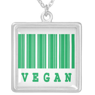 vegan funny barcode design silver plated necklace