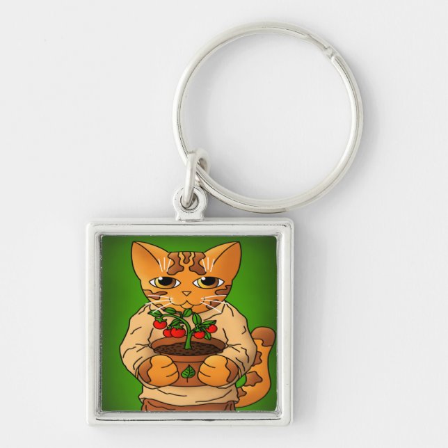 Vegan Gardener Cat Keychain (Front)