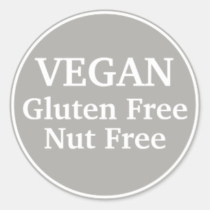 Vegan. Gluten Free. Nut-Free. Gray. Personalized Classic Round Sticker