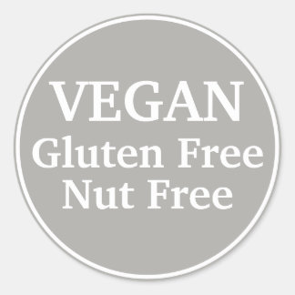 Vegan. Gluten Free. Nut-Free. Gray. Personalized Classic Round Sticker