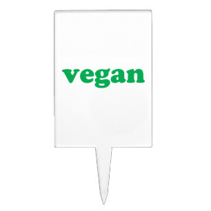 "vegan" green letters, white background cake pick