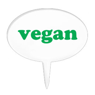 "Vegan" green letters, white background Cake Topper