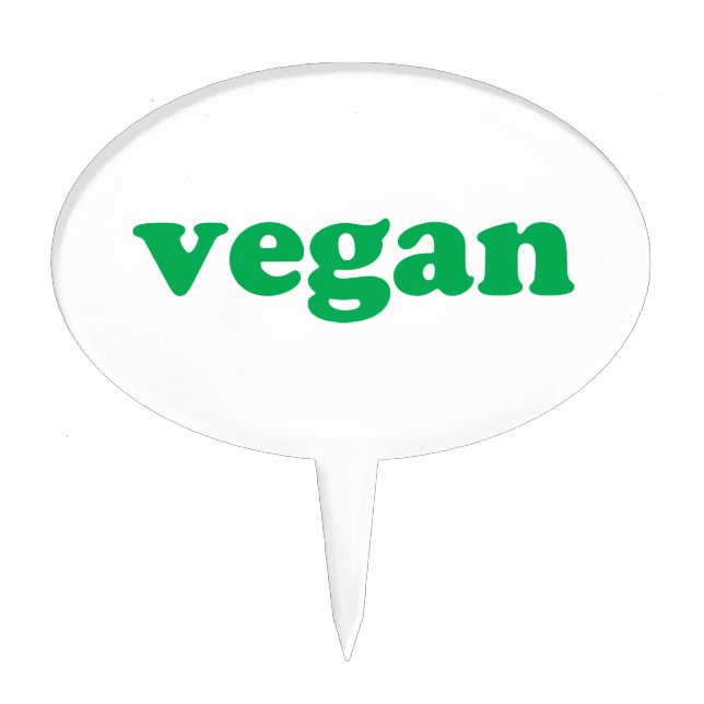 "Vegan" green letters, white background Cake Topper (Front)