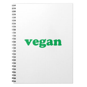 "vegan" green letters, white background notebook